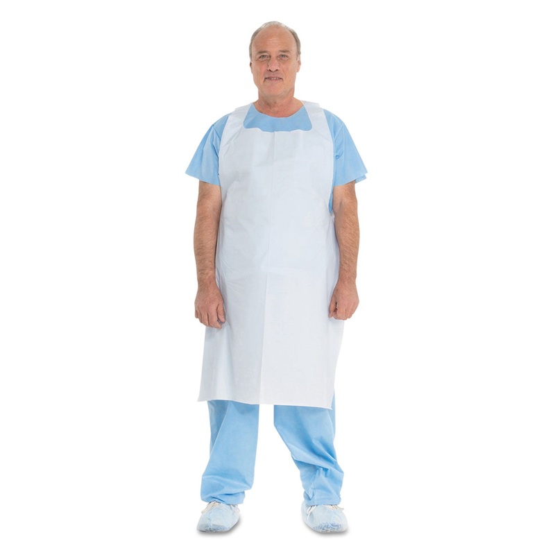 General Purpose Plastic Apron, Plastic Film, One Size Fits All, White, 500/ct