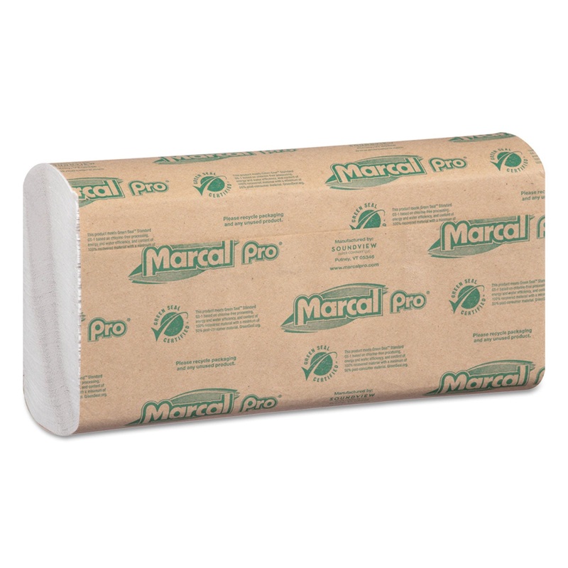 100% RECYCLED FOLDED PAPER TOWELS, 12 7/8X10 1/8,C-FOLD, WHITE,150/PK, 16 PK/CT