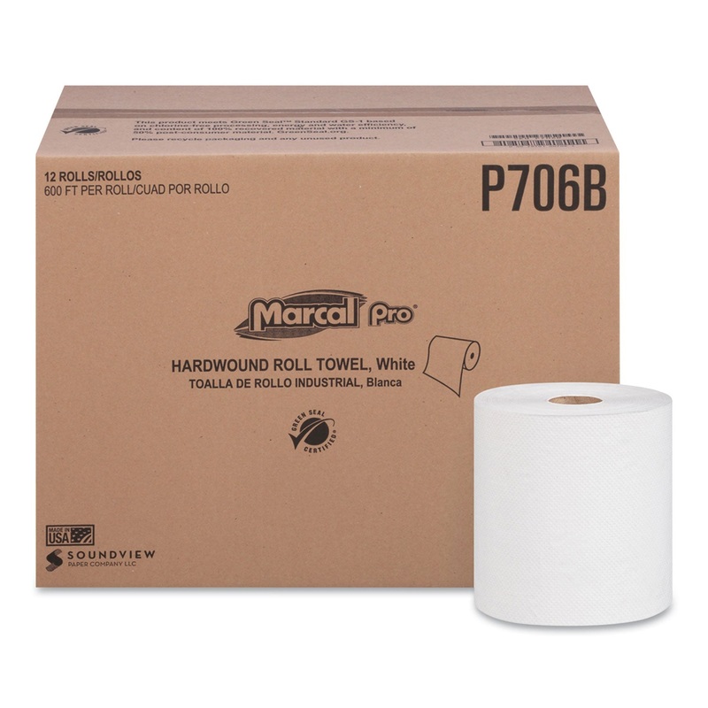 HARDWOUND ROLL PAPER TOWELS, 1-PLY, 7 7/8″ X 600FT, 12 ROLLS/CARTON