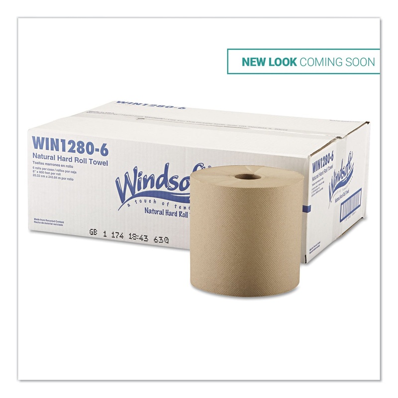 HARDWOUND ROLL TOWELS, 8″ X 800 FT, NATURAL, 6 ROLLS/CARTON