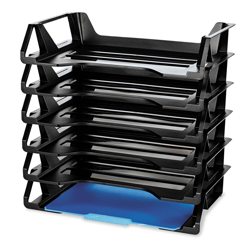 RECYCLED SIDE LOAD DESK TRAY, 6 SECTIONS, LETTER SIZE FILES, 15.13″ X 8.88″ X 15″, BLACK, 6/PACK