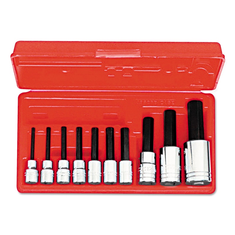 10-Piece Hex-Bit Socket Set, Metric, 3/8″ Drive, 1/2″ Drive, 4mm To 17mm