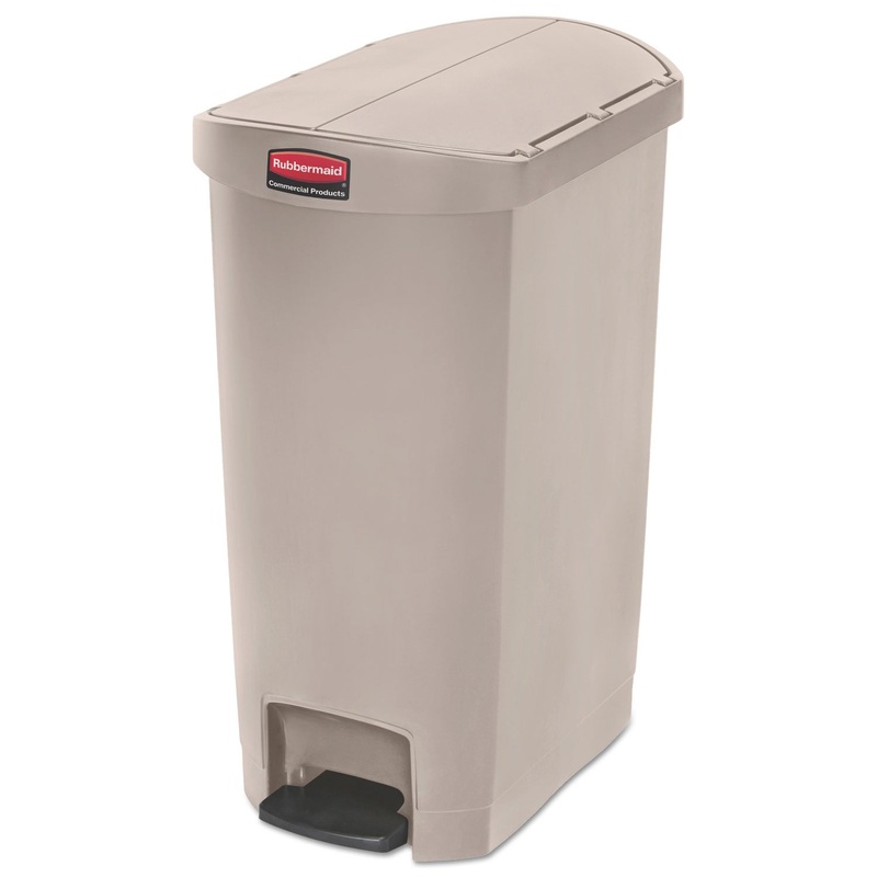 Slim Jim Resin Step-On Container, End Step Style, 13 Gal, Beige