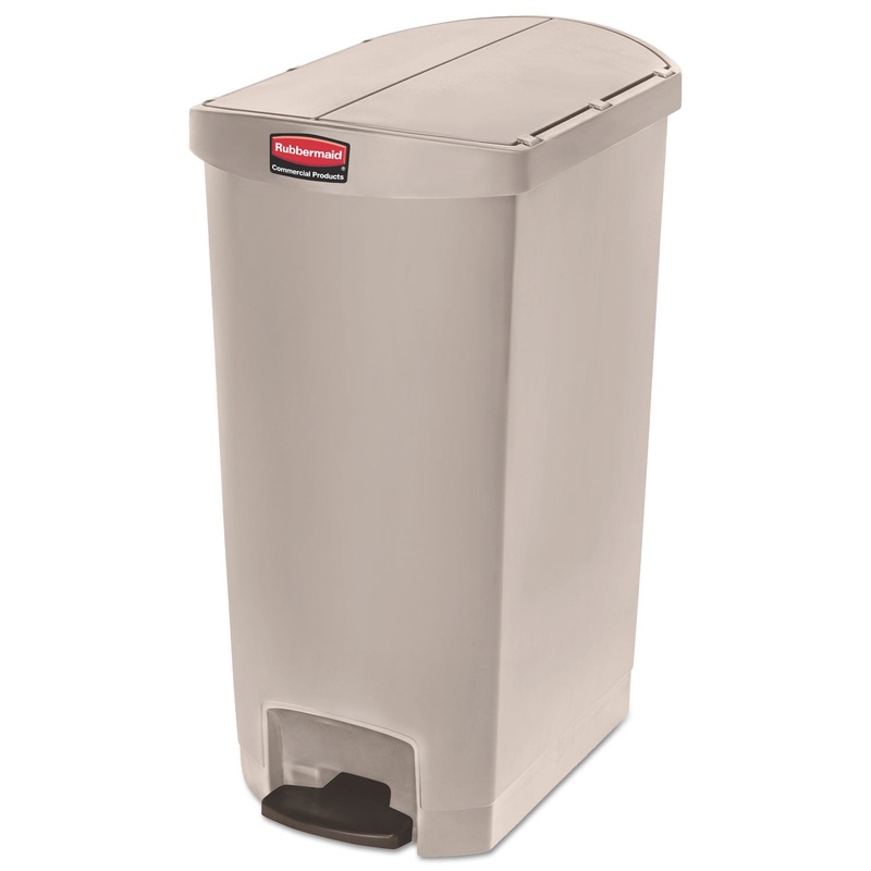 Slim Jim Resin Step-On Container, End Step Style, 18 Gal, Beige