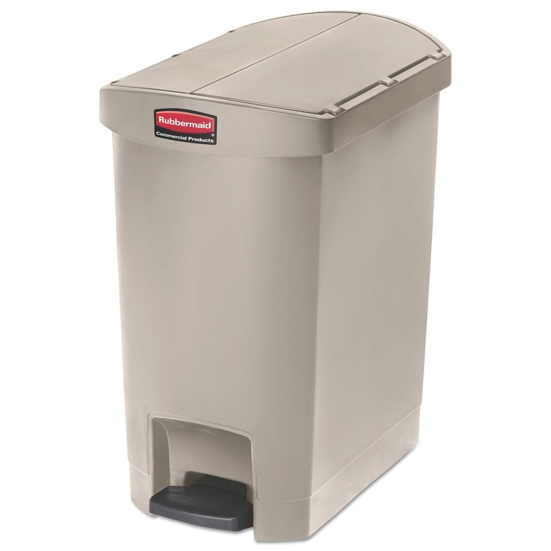 Slim Jim Resin Step-On Container, End Step Style, 8 Gal, Beige