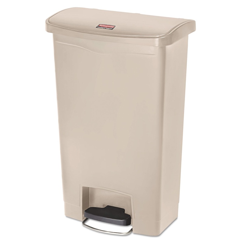 Slim Jim Resin Step-On Container, Front Step Style, 13 Gal, Beige