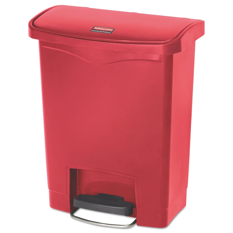 Slim Jim Resin Step-On Container, Front Step Style, 8 Gal, Red