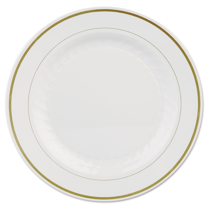 Masterpiece Plastic Plates, 10 1/4in, Ivory W/gold Accents, Round
