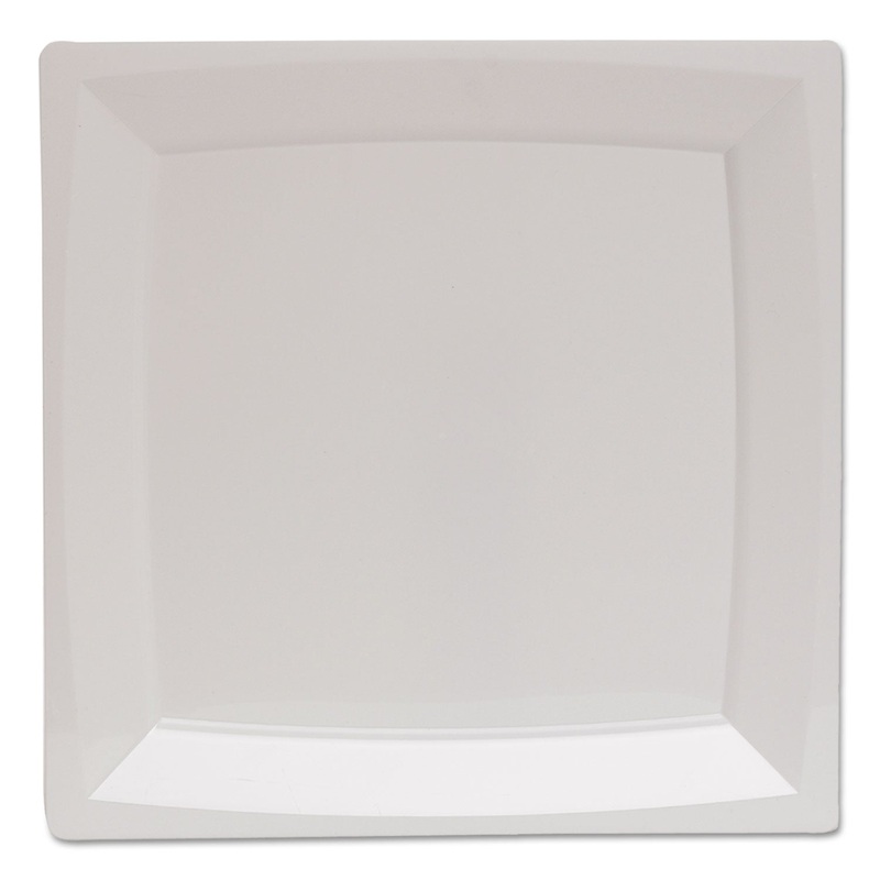 Milan Plastic Dinnerware, Plate, 6 3/4 In Sq, White, 12/bag, 14 Bag/carton