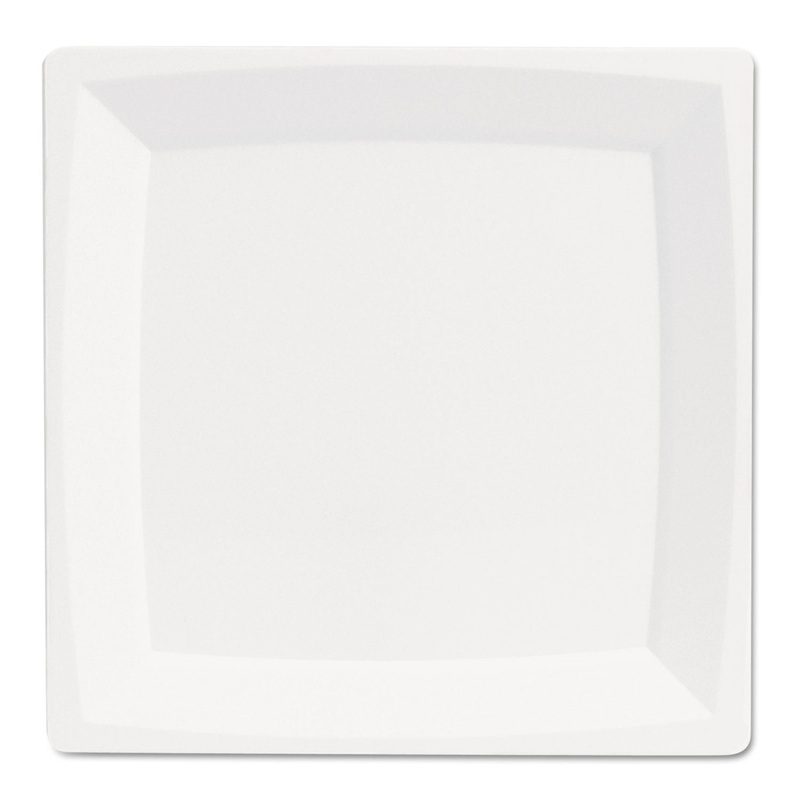 Milan Plastic Dinnerware, Plate, 9.25″ Sq, Plastic, White, 12/pack