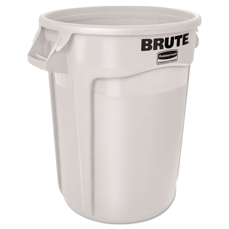 VENTED ROUND BRUTE CONTAINER, 55 GAL, WHITE, RESIN