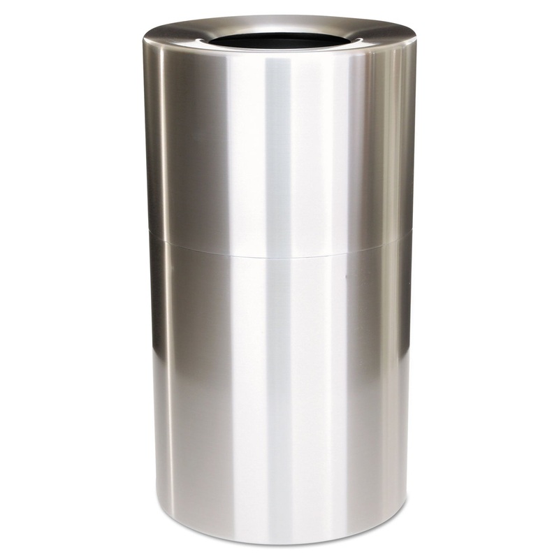2-PIECE OPEN TOP INDOOR RECEPTACLE, ROUND, WITH LINER, 35 GAL, SATIN ALUMINUM