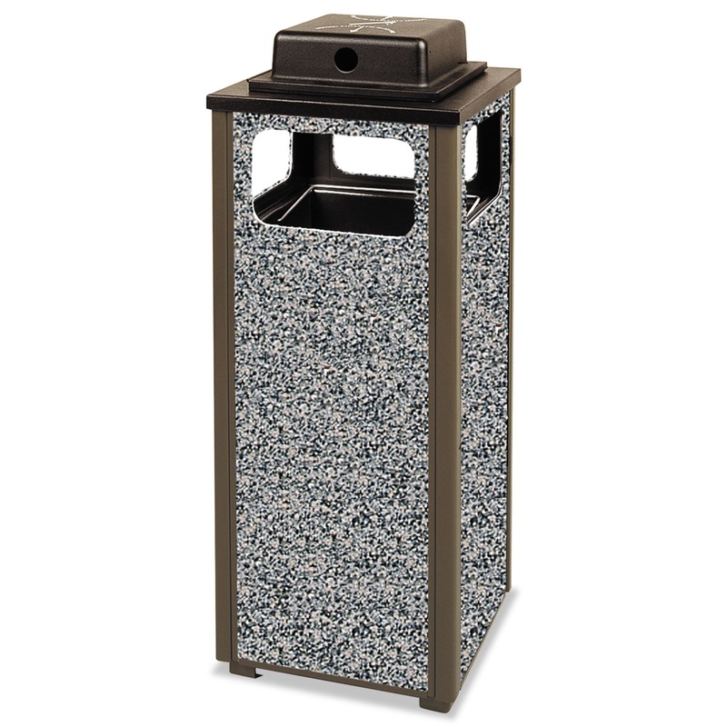 ASH/TRASH RECEPTACLE WITH WEATHER URN, SQUARE, STEEL 12 GAL, BROWN