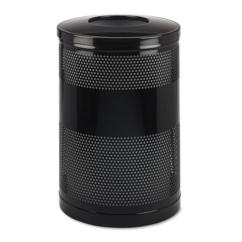 CLASSICS PERFORATED OPEN TOP RECEPTACLE, ROUND, STEEL, 51 GAL, BLACK