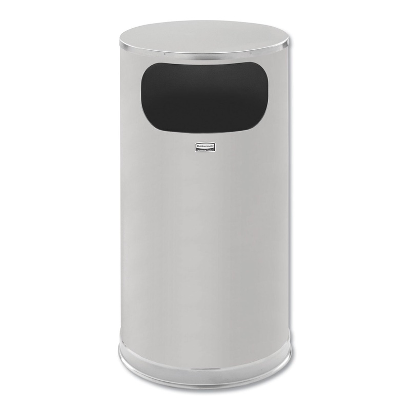 EUROPEAN AND METALLIC SIDE-OPENING RECEPTACLE, ROUND, 12 GAL, SATIN STAINLESS