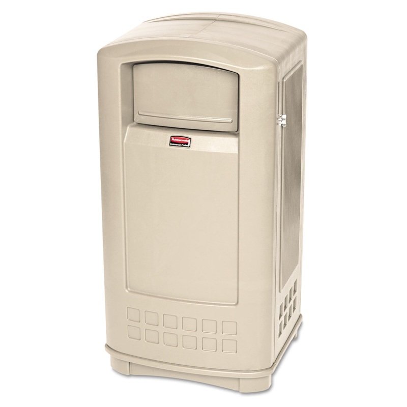 PLAZA INDOOR/OUTDOOR WASTE CONTAINER, RECTANGULAR, PLASTIC, 35 GAL, BEIGE