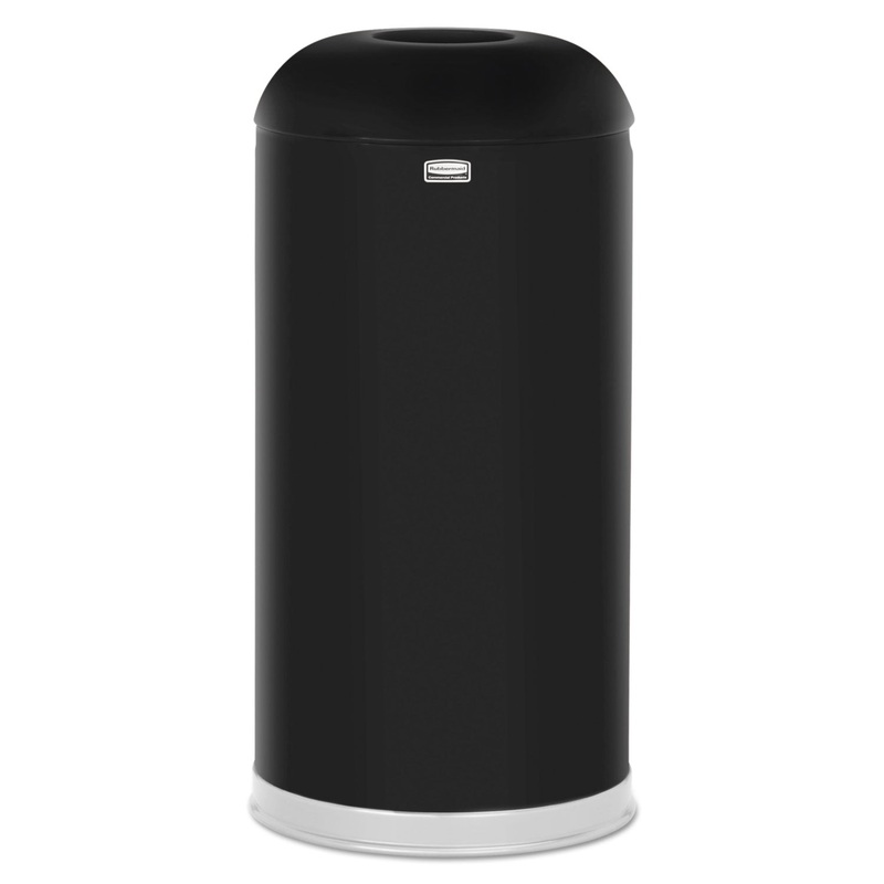 Round Top Open Top Waste Receptacle, 15 Gal, 15″ Diameter, Black, Steel