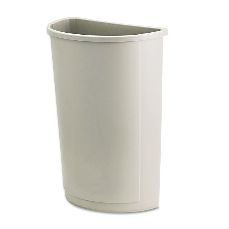 UNTOUCHABLE WASTE CONTAINER, HALF-ROUND, PLASTIC, 21 GAL, BEIGE