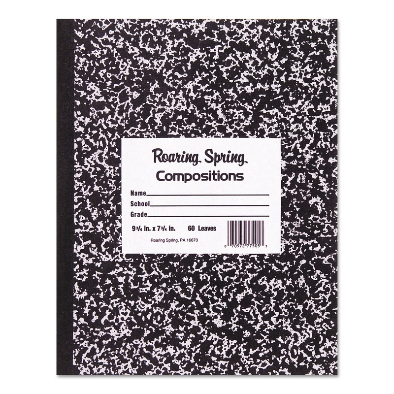 MARBLE COVER COMPOSITION BOOK, WIDE/LEGAL RULE, BLACK COVER, 8.5 X 7, 48 SHEETS