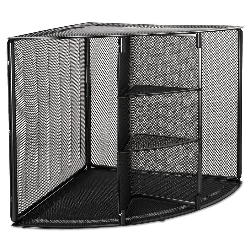 Mesh Corner Desktop Shelf, Five Sections, 20 X 14 X 13, Black