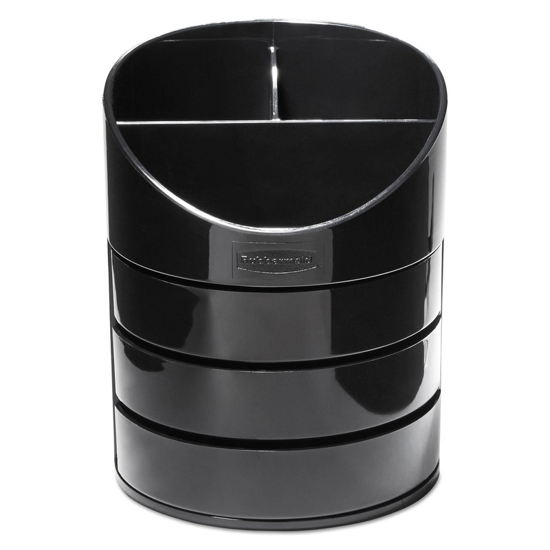 Small Storage Divided Pencil Cup, Plastic, 4 1/2 Dia. X 5 11/16, Black