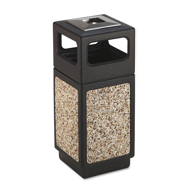 CANMELEON ASH/TRASH RECEPTACLE, SQUARE, AGGREGATE/POLYETHYLENE, 15 GAL, BLACK
