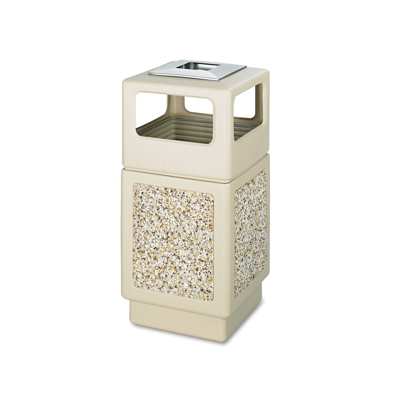 CANMELEON ASH/TRASH RECEPTACLE, SQUARE, AGGREGATE/POLYETHYLENE, 38 GAL, TAN