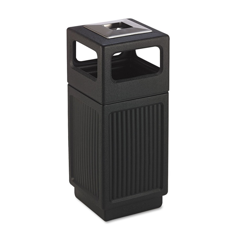 CANMELEON ASH/TRASH RECEPTACLE, SQUARE, POLYETHYLENE, 15 GAL, TEXTURED BLACK