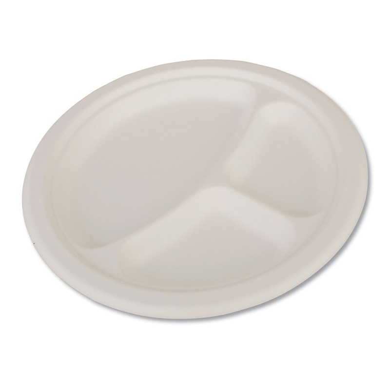 Champware Heavyweight Bagasse Dinnerware, 3-C Plate, 10″, White, 500/carton