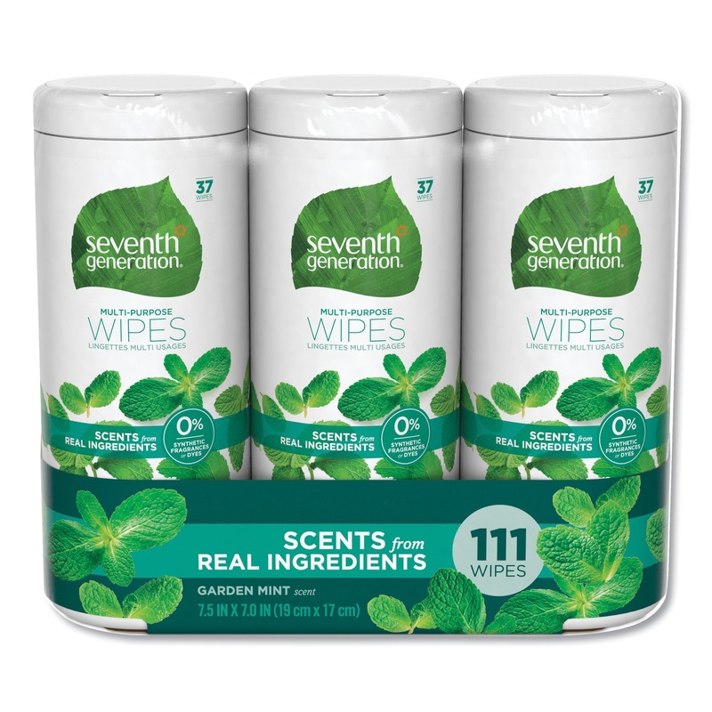 MULTI PURPOSE WIPES, 7 X 7 1/2, GARDEN MINT, 37 WIPES/CONTAINER, 3 CONTAINER/PK