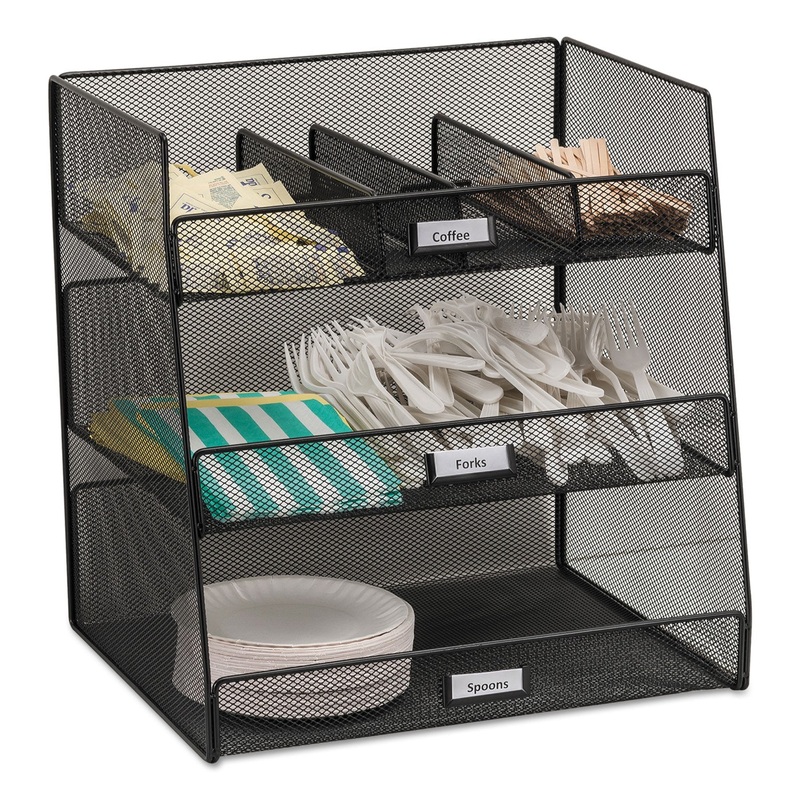 Onyx Breakroom Organizers, 3 Compartments,14.625×11.75×15, Steel Mesh, Black