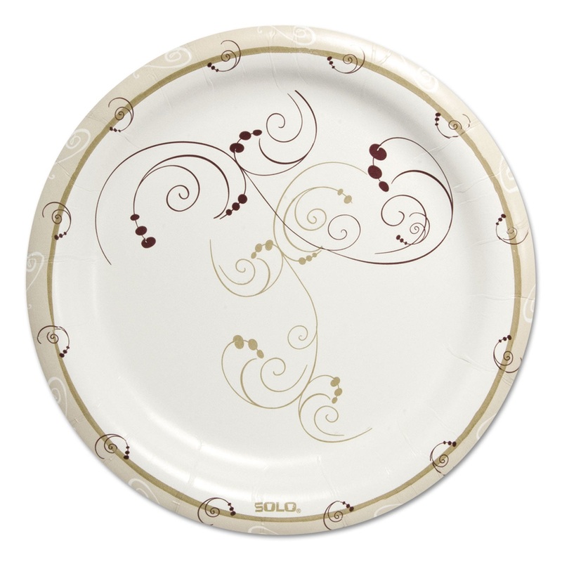 Symphony Heavyweight Paper Dinnerware, 9″, Round, White/beige/red,125/pk, 4pk/ct