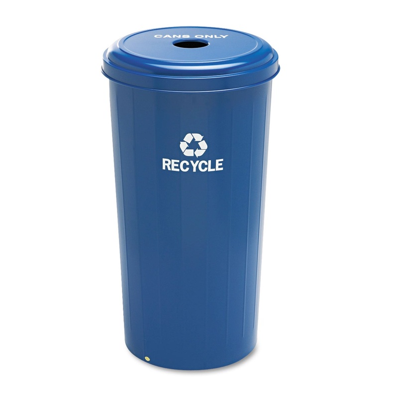 TALL RECYCLING RECEPTACLE FOR CANS, ROUND, STEEL, 20 GAL, RECYCLING BLUE