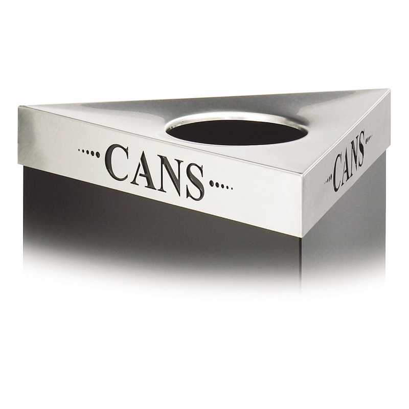 TRIFECTA WASTE RECEPTACLE LID, LASER CUT “CANS” INSCRIPTION, 20W X 20D X 3H, STAINLESS STEEL