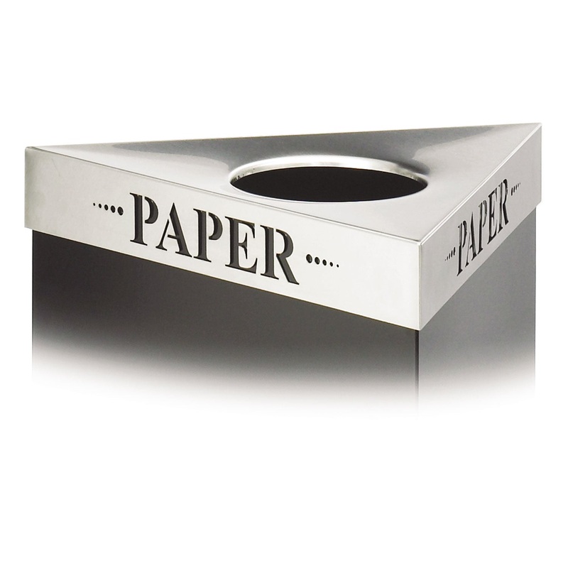 TRIFECTA WASTE RECEPTACLE LID, LASER CUT “PAPER” INSCRIPTION, 20W X 20D X 3H, STAINLESS STEEL