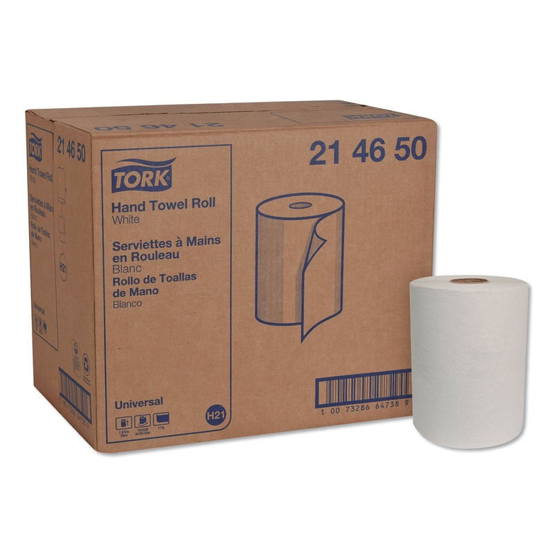 HARDWOUND ROLL TOWELS, 7.88″ X 425 FT, WHITE, 12 ROLLS/CARTON