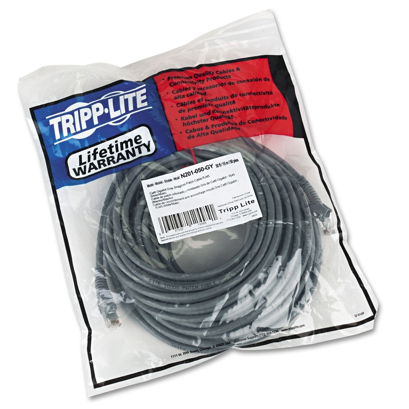 CAT6 GIGABIT SNAGLESS MOLDED PATCH CABLE, RJ45 (M/M), 50 FT., GRAY
