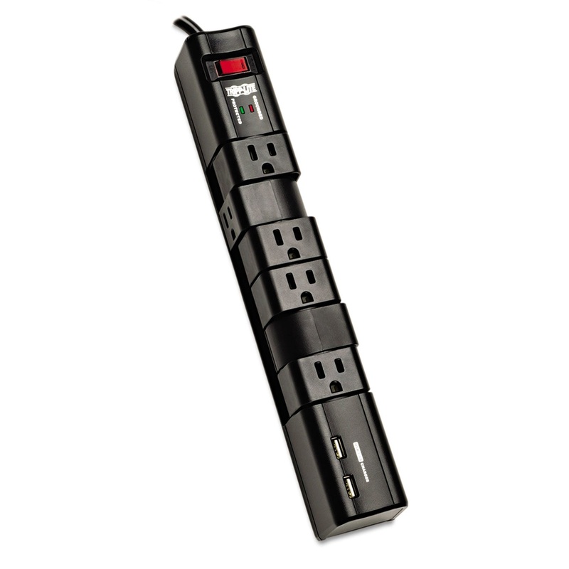 PROTECT IT! SURGE PROTECTOR, 6 OUTLETS/2 USB, 8 FT. CORD, 1080 JOULES, BLACK