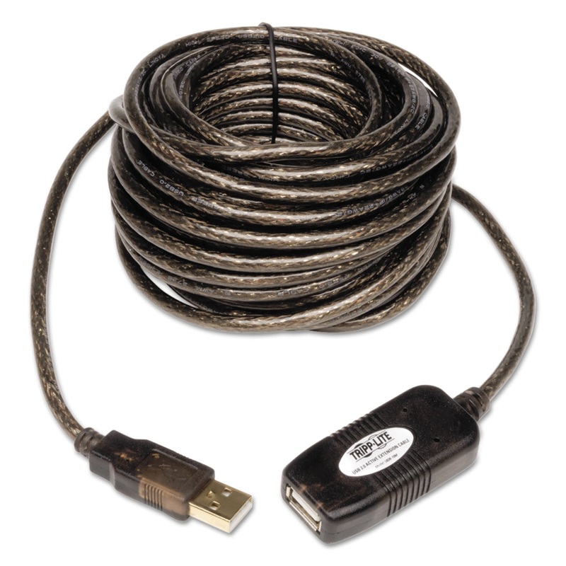 USB 2.0 ACTIVE EXTENSION CABLE, A TO A (M/F), 16 FT., BLACK