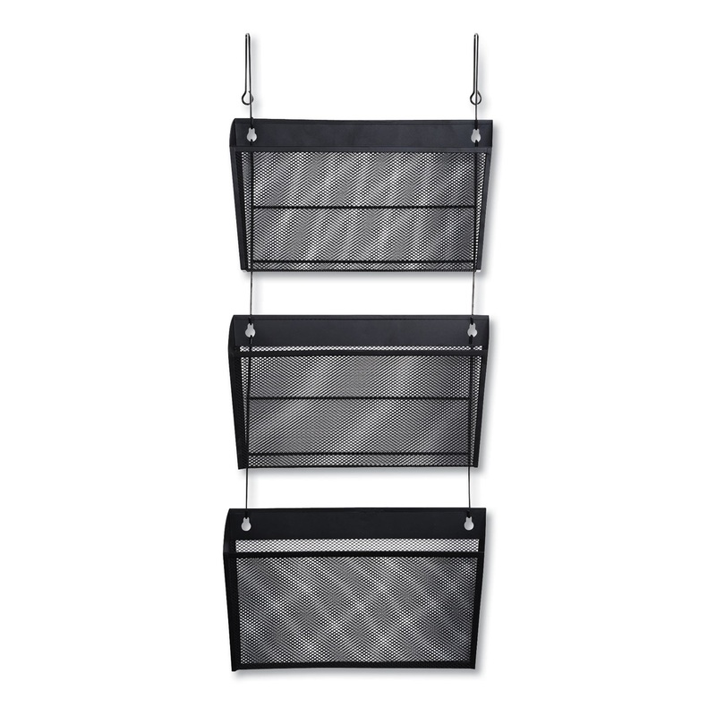 Mesh Three-Pack Wall Files With Hanger, Letter, Black