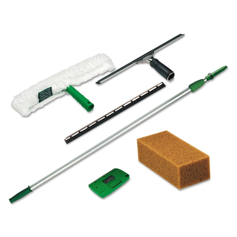 Pro Window Cleaning Kit W/8ft Pole, Scrubber, Squeegee, Scraper, Sponge