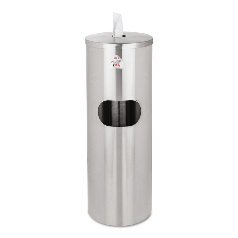 Standing Stainless Wipes Dispener, Cylindrical, 5gal, Stainless Steel