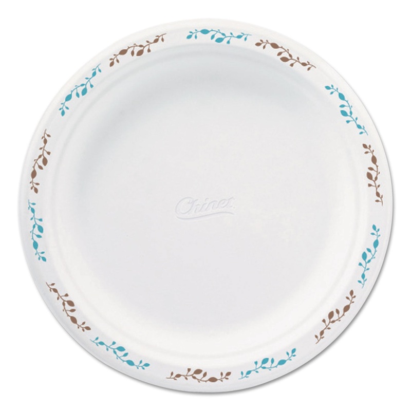 Molded Fiber Dinnerware, Plate, 8 3/4″dia, White, Vines Theme, 500/carton