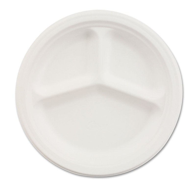 Paper Dinnerware, 3-Comp Plate, 10 1/4″ Dia, White, 500/carton