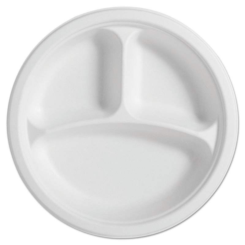 Paperpro Naturals Fiber Round Plates, 3-Comp, 10 1/4″, Natural, 125/pk, 4 Pk/ct