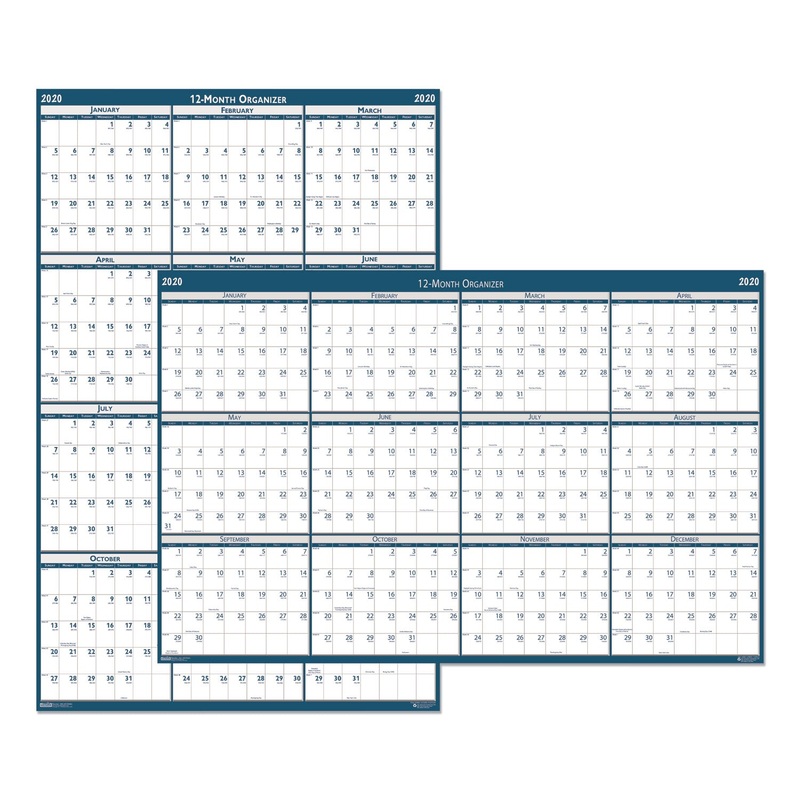 RECYCLED POSTER STYLE REVERSIBLE/ERASABLE YEARLY WALL CALENDAR, 18 X 24, 2020
