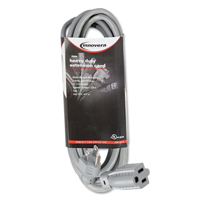 Indoor Heavy-Duty Extension Cord, 15ft, Gray