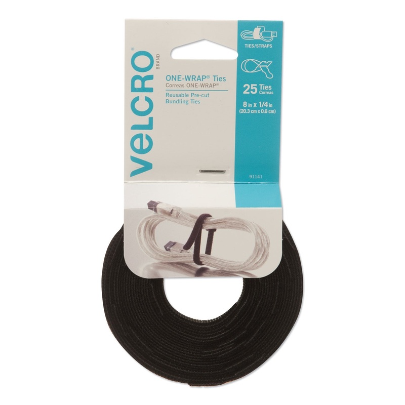 ONE-WRAP PRE-CUT THIN TIES, 0.25″ X 8″, BLACK, 25/PACK