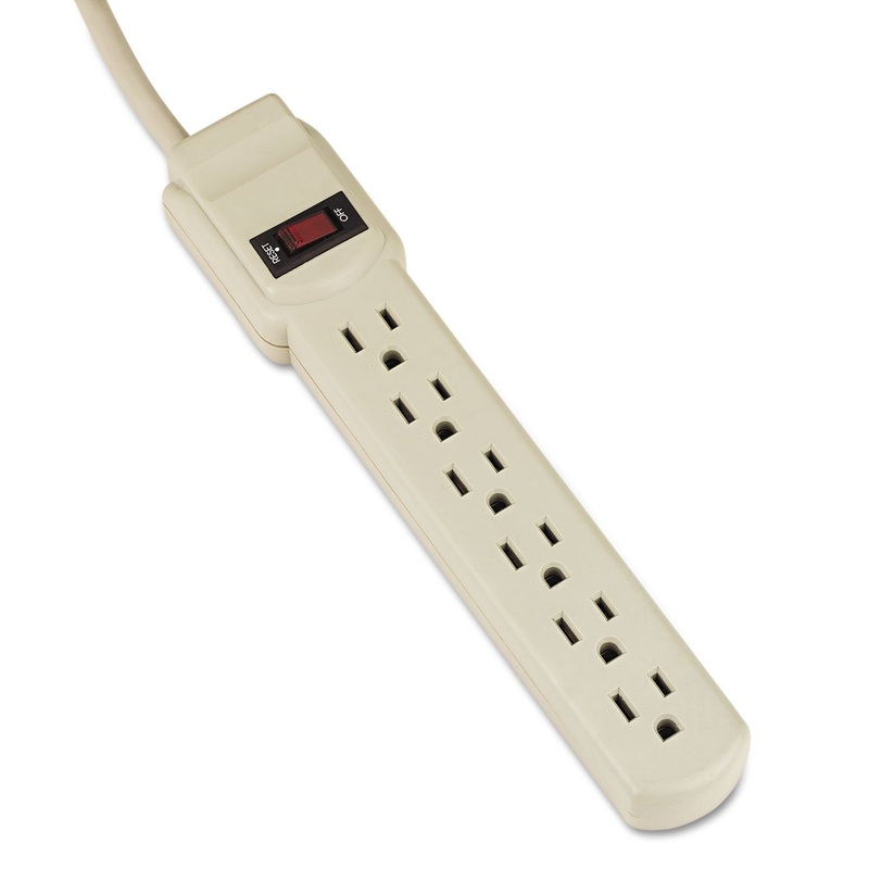 Six-Outlet Power Strip, 4-Foot Cord, 1-15/16 X 10-3/16 X 1-3/16, Ivory