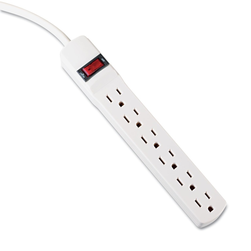 Six-Outlet Power Strip, 6-Foot Cord, 1-15/16 X 10-3/16 X 1-3/16, Ivory